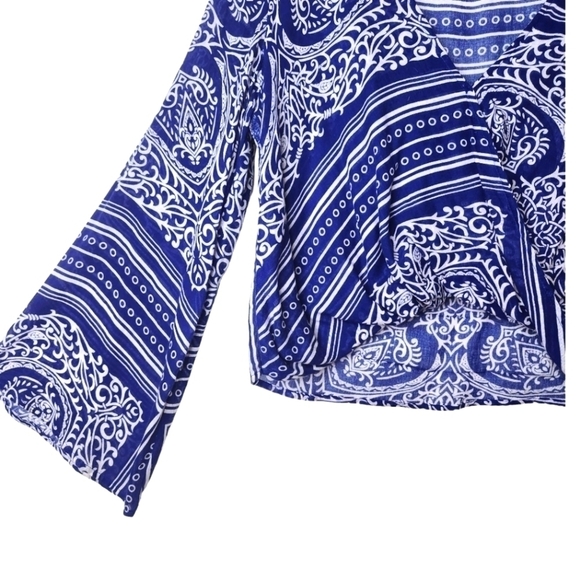 VINTAGE BLUE LIFE Boho Bell Sleeves 100% COTTON TOP SIZE M - Picture 7 of 10
